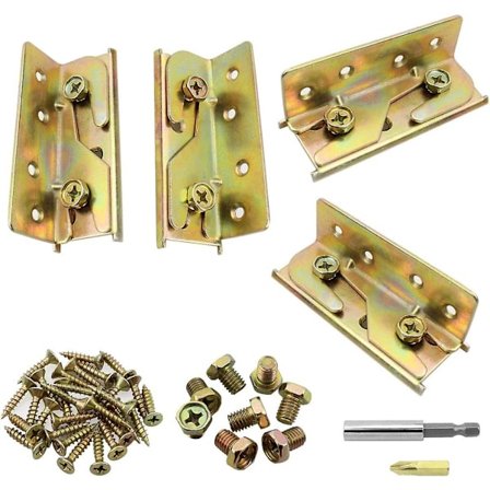 2023 Set Of 4 Heavy-duty, Rust-resistant Mortiseless Bed Rail Mounting Brackets With Screws And Magnetic Bit Holder Included
