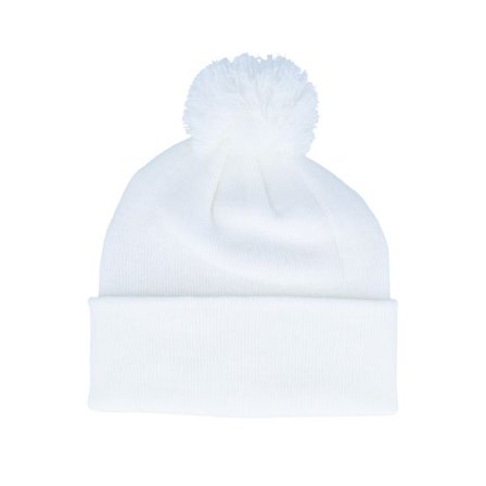 Beechfield - Vit pom Beanie - White Pom Blank Beanie @ Hatstore