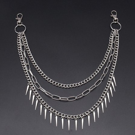 Kerrostettu punk-ketju farkkuihin Naisten avaimenperät piikeillä - täydellinen