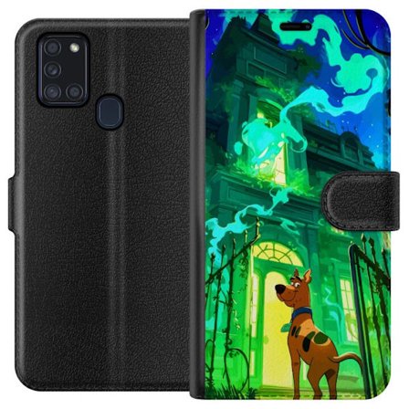 Kompatibelt Plånboksfodral till Samsung Samsung Galaxy A21s Scooby Doo affisch hemsökt hus tecknad serie mysterium hund retro spöke grön kuslig Ha