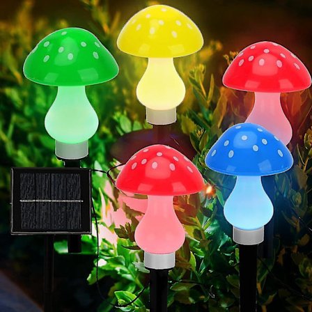 Set med 8 flerfargede solcelledrevne sopplamper for utendørs bruk, vanntett hagelys, 8 lysmoduser, utendørsdekorasjon for sti, landskap, hage, 