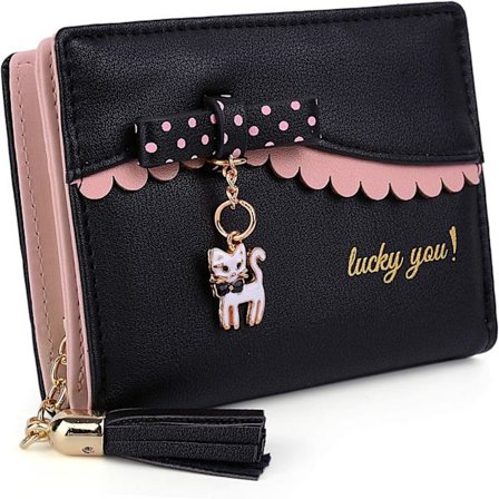 Plånbok för flickor söt katt vegansk läder liten dam plånbok C