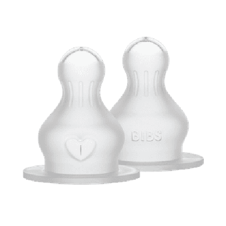 BIBS Round Silicone Flaskesmokk, 0 mnd, fast flow, 2 stk.