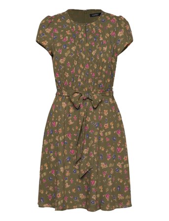 Floral Belted Georgette Pintucked Dress Green Lauren Ralph Lauren