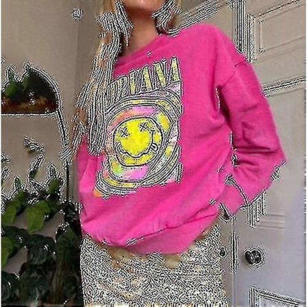 Nirvana Smiley Face Crewneck Sweatshirt Heliconia Farve Nirvana Sweatshirt Gave