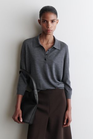 COS Women's Merino Wool Polo Jumper in Grey