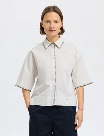 Selected Slffia 2/4 Cropped Stitched Shirt B - White - 36