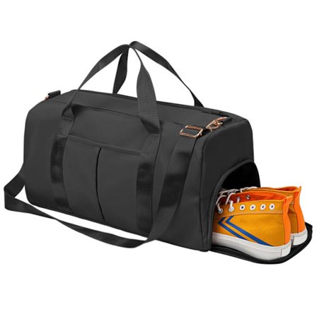 Sport Gym Bag med Skoskammer og Våt Lomme, Sport Duffel Bag for Menn Kvinner, Vanntett Tørr Våt Separert Gym Bag Større - Svart