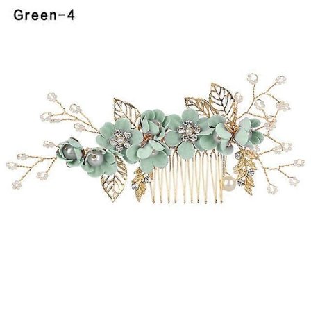 Bryllupshårkam, Perle Krystall Dekor Klips Nål Rhinestone Blomst Bryllupshårtilbehør for Brud Brudepike (Grønn)