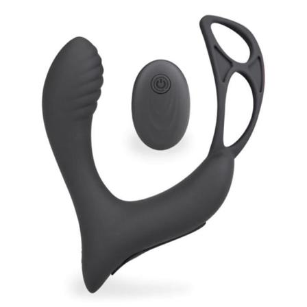Vibrerande prostatastimulator med dubbel cockring Pro P - LOVE AND VIBES Collection Black