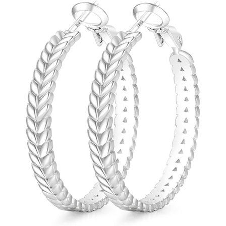 Sterling Silver Örhängen, Lätta 925 Sterling Silver Örhängen, Vete Twistade Hypoallergena Breda Guld Örhängen för Kvinnor 30/40/50mm Silver 50mm