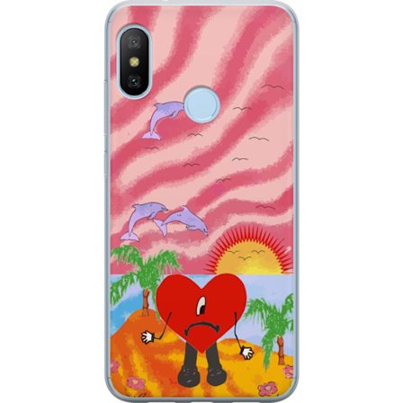 Kompatibelt Mobildeksel til Xiaomi Mi A2 Lite Bad Bunny i en fargerik quiltet jakke med hjertemønster og solbriller i moderne gatestil