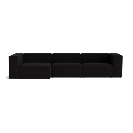Lissabon Chaiselong Sofa, Venstrevendt, Danubio Sort, Kvalitetsstof, Krydsfiner Ramme, 360x130x72cm - Holdbar Sofa med Mange Lag Skum