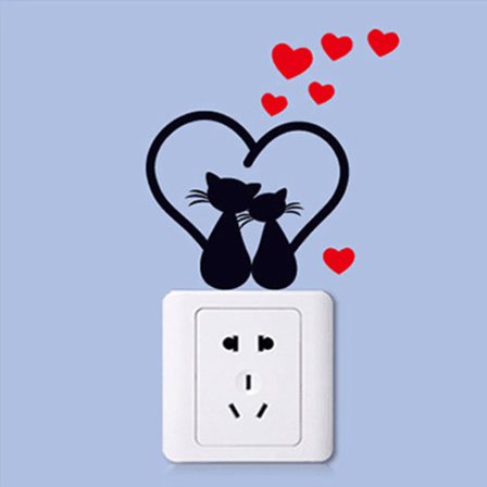 2 katter med hjärtan strömbrytare vinyl vägg klistermärken