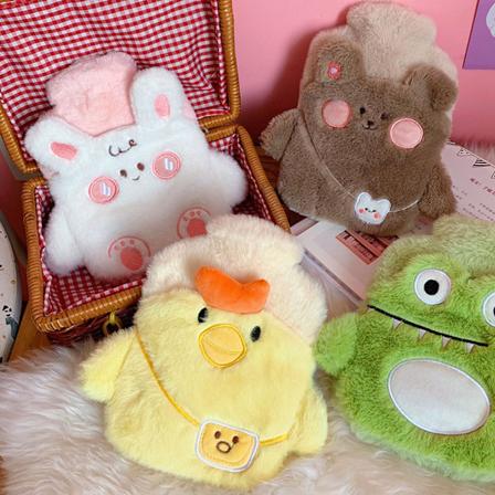 Tegneserie Dyr Varmtvannsflaske Lekkasjesikker Eksplosjonssikker Bærbar Varmtvannsflaske med Mykt Trekk for Barn Voksne 1# Gul Andunge