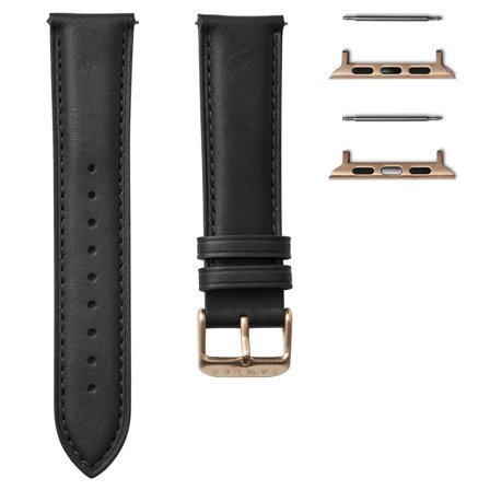 Black Leather Watch Strap with Rose Gold-Tone Adapter for Apple Watch (38/40MM) for Men - Watch straps