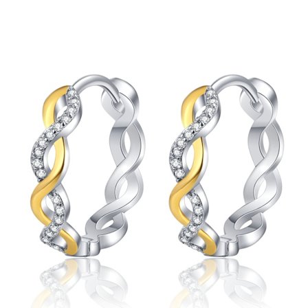 Damer i rent silver ringörhängen, lätta silver ringörhängen för damer, vridna ringörhängen (vitt guld + guld)