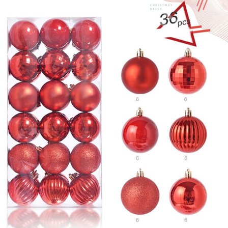 36 kpl Christmas Ball Ornaments Set joulukuusen riipus PUNAINEN