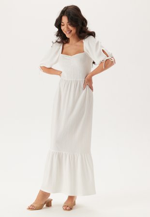 Bubbleroom - Smock Maxi Dress - Offwhite - Kläder