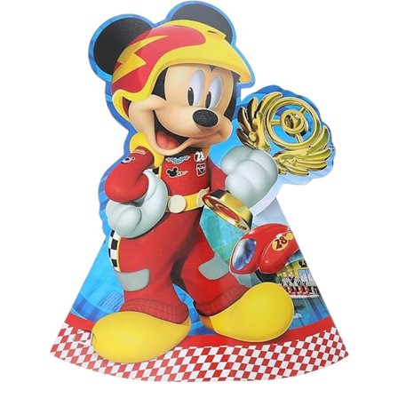 Disney Roadster Die Cut Mickey Mouse Partyhattar (6-pack) En Storlek