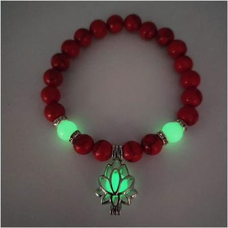 Armbånd for angst og stress, Glow in The Dark Lotus Yoga Healing Stone Armbånd, Lysende Glødende I Mørket Månen Lotusblomformade Berlokk Armbånd(F)