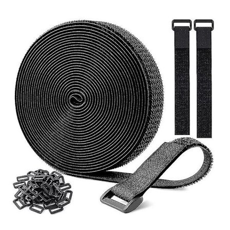 10m X 20mm Genanvendelige Velcro-Scratch-Remme, Justerbare Kabelremme Med 50 Plastikspænder, Fri Til At Klippe Sorte Nylon Velcro-KabelbindereBY