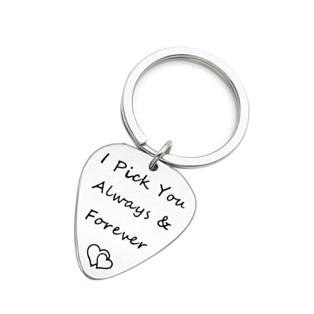 Nyckelring i rostfritt stål, Alla hjärtans dag-present, musikalisk present, nyckelring, gitarrhänge