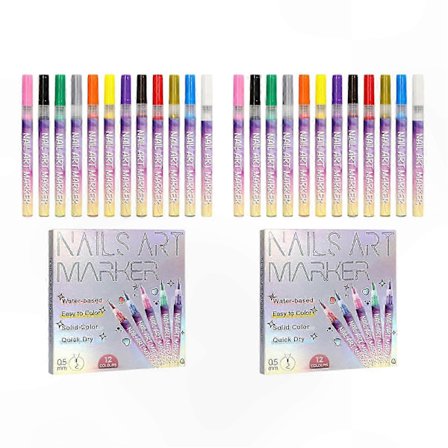 3D Neglekunstpenne, 12 farver 0,5 mm neglelakpenne til DIY negledesign, prikker og linertegning [D]