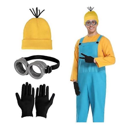 3 stk. Minions Cosplay Kostume Mand Steampunk Briller Dekorative Briller Beanie Hat Sorte Handsker Sæt Kvinder Halloween Party Cos