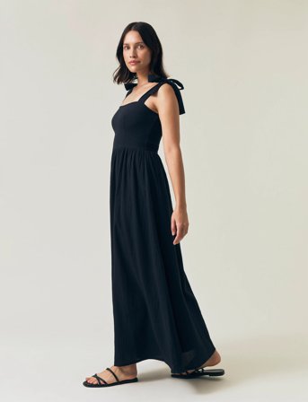 Lexington Clothing Bow-Strap Seersucker Summer Dress - Black - L