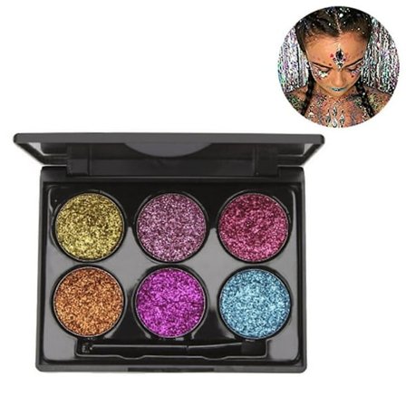 DNM Fargerik Løkpulver Øyenskygge Perlemor Glitter Sekk Super Flash Flash Scene Øye Sminke med Kvast 6 Farger