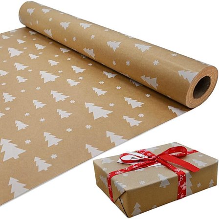 43 cm x 15 m rullapakkaus joulupaperi, voimapaperi joulukuusella, kierrätettävä lahjapaperi joululahjojen paketointiin ja juhlakoristeluun