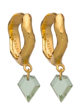 Diamona Earrings Gold Green Quartz Accessories Jewellery Earrings Hoops Gull Syster P*Betinget Tilbud