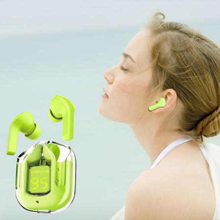 Kristallikuulokkeet, läpinäkyvä digitaalinen näyttö Langattomat Bluetooth-kuulokkeet Kahdenpuolinen stereobasso Kupari Green