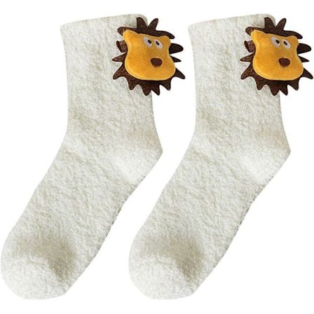 Skolepige Kostume Strømper - Koralfleece Strømper, Søde Termiske Gulvstrømper til Efterår og Vinter, Hvid CYW