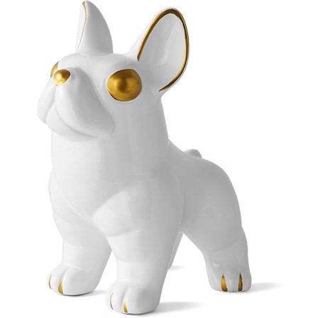 Søt hundefigur hjemmeinnredning, samleobjekt i hvitt porselen fransk bulldog figur dekorasjon stue soverom kontor salongbord, gave til kvinner