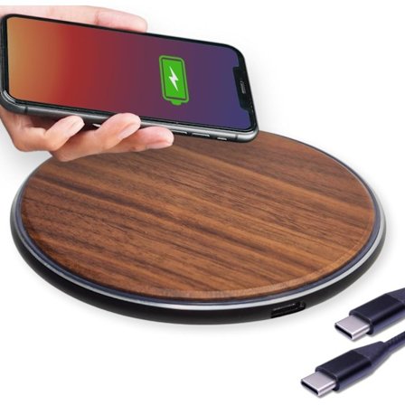 15W Snabb Trådlös Laddare Naturträ Kompatibel med iPhone 15 14 13 Samsung Galaxy S24 S23 AirPod