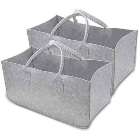 Huopakorikassetti 2-osainen huopakori puun säilytykseen, suuri kokoontaitettava huopa - harmaa 50 x 25 cm