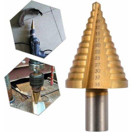 Hög hastighet stål steg borr bit, rund triangulär handtag titan steg borr bit, 13 steg: 5-35mm (guld) T-Boldness