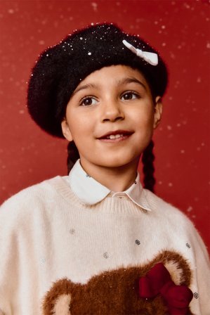 Kappahl | Beret z dzianiny, z kokardką | Czarne