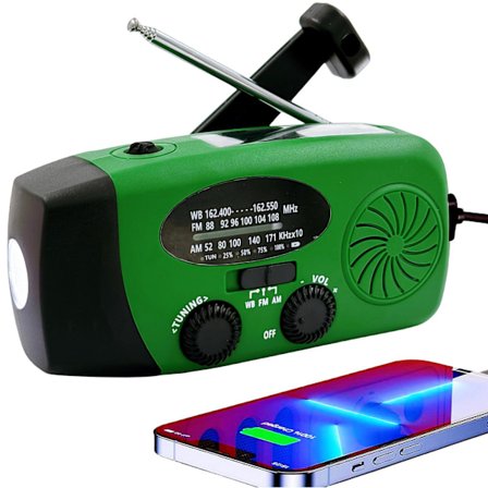 Solcellsdriven Nödradio med Handvev, LED-Ficklampa, Portabel AM/FM-Radio 2000mAh/grön