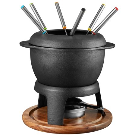 Dorre Fonda Fondue Støpejern Med Akasie Treplate