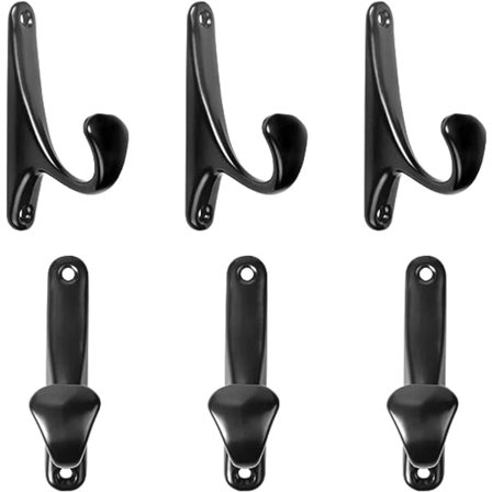 Väggmonterad klädkrok, 6 st klädkrokar, retro svart klädkrok