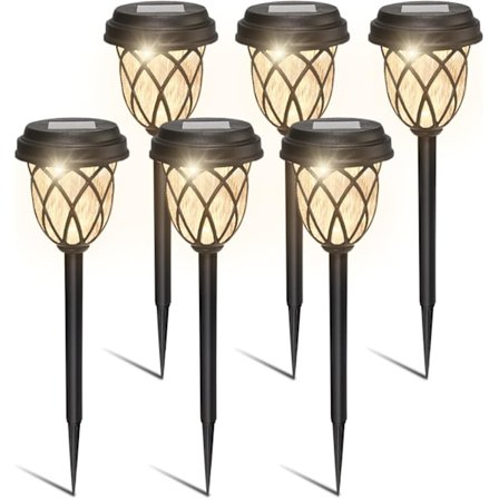Solcellelamper for hage, 6-pakning vanntette solcellelamper for utendørs hage, LED-solcellelamper for sti, solcelledrevne utendørs lamper