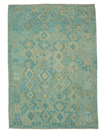 Kilim Afghan Old Style Rug Hand Woven 210X290 Green/Dark Green Afghanistan
