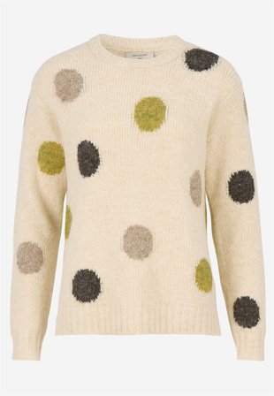 Freequent - Strikket trøje med prikker i beigemeleret til damer i størrelse M (40) - Cellbes