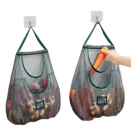 Pakke med 2 genanvendelige hængende opbevaringsnetposer, åndbare, vaskbare organizerposer, dobbelt lag, store