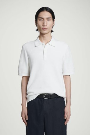COS Men's Textured Knitted Cotton Polo Shirt in White