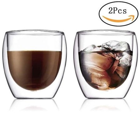 2 stk. Dobbeltvæggede Kop Glas Krus, Gennemsigtige Dobbeltvæggede Kaffekopper, Dobbeltvæggede, Cappuccino, Latte og Isolerede (250 ml)