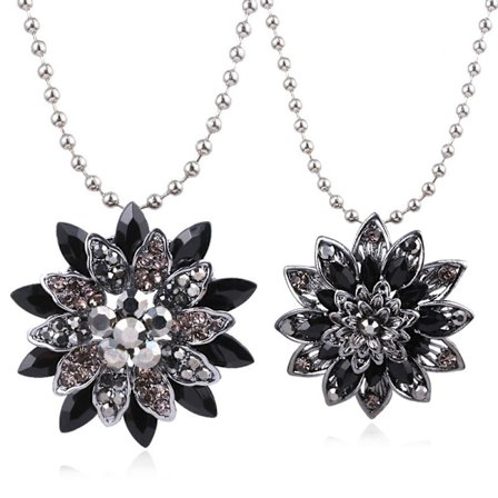 2 st svarta Dahlia-halsband Vintage blommig kristall koppar legering P